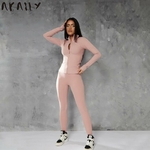 Akaily-ensemble-2-pi-ces-pour-femme-surv-tement-rose-c-tel-fermeture-clair-pantalon