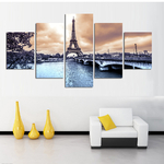 Toile-avec-cadre-de-peinture-artistique-5-panneaux-paysage-de-Paris-tour-Eiffel-salon-mur-d
