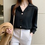Chemisier-simple-manches-longues-pour-Femme-l-gant-boutons-couleur-unie-col-Polo-facile-assortir-simple