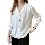 Chemisier-simple-manches-longues-pour-Femme-l-gant-boutons-couleur-unie-col-Polo-facile-assortir-simple