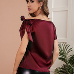 Chemise-en-Satin-manches-courtes-pour-femmes-pull-col-Slash-n-ud-Sexy-OL-Blouses-couleur
