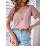 Chemisier-ample-manches-courtes-en-mousseline-de-soie-pour-femme-Blouse-blanche-surdimensionn-e-col-en