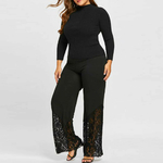 Pantalon-d-contract-pour-femmes-grande-taille-couleur-unie-taille-haute-Leggings-en-dentelle-jambes-larges