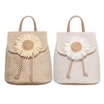 Seau-de-paille-Sac-Dos-Femmes-t-Plage-PU-Cuir-Fleur-Voyage-Cartables-Occasionnels-Voyage-Sacs