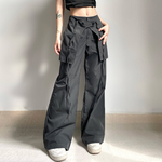 Salopette-R-tro-Y2K-pour-Femme-Pantalon-Jambes-Larges-Taille-Moyenne-Confortable-Noir-Solide-Document-Vintage