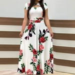 Boho-Robe-longue-manches-courtes-et-col-rond-pour-femme-robe-maxi-d-contract-e-sangle