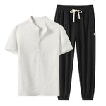 Ice-Injo-Ensemble-haut-et-pantalon-lacets-pour-hommes-col-solide-proximit-des-documents-boutons-de