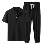 Ice-Injo-Ensemble-haut-et-pantalon-lacets-pour-hommes-col-solide-proximit-des-documents-boutons-de