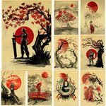 Affiches-de-paysage-de-chat-de-Geisha-Koi-papier-kraft-r-tro-peinture-murale-d-art