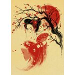Affiches-de-paysage-de-chat-de-Geisha-Koi-papier-kraft-r-tro-peinture-murale-d-art
