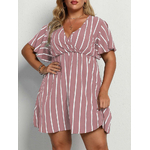 Robe-ray-e-manches-courtes-pour-femmes-grande-taille-col-en-V-taille-4-3-ked