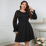 Della-Mel-Robe-courte-en-dentelle-manches-longues-et-col-rond-pour-femme-v-tement-de