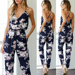 Combishort-d-t-pour-femmes-combinaison-de-soir-e-col-en-V-bande-florale-barboteuse-taille