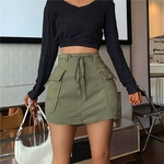 Mini-jupe-cargo-courte-taille-haute-pour-femme-vert-arm-e-ficelle-de-proximit-streetwear-Y2K