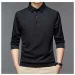 Polo-manches-longues-pour-hommes-Streetwear-T-shirt-cor-en-Revers-mince-V-tements-d-affaires