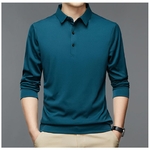 Polo-manches-longues-pour-hommes-Streetwear-T-shirt-cor-en-Revers-mince-V-tements-d-affaires