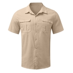 Chemise-Manches-Courtes-en-Coton-et-Lin-pour-Homme-V-tement-D-contract-Respirant-Col-Rabattu