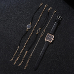 GAIETY-Montre-quartz-pour-femmes-ensemble-de-5-pi-ces-bracelet-en-cuir-cadran-carr-horloge
