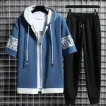 Ensemble-de-surv-tement-capuche-et-fermeture-clair-pour-hommes-manches-courtes-taille-lastique-v-tements