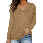 Sweat-shirt-l-ger-manches-longues-pour-femme-col-en-V-t-shirt-volants-Y
