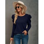 T-Shirt-Manches-sulfet-Col-Rond-pour-Femme-Streetwear-Vintage-Solide-D-contract-la-Mode