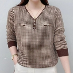 T-shirt-manches-longues-imprim-col-en-V-pour-femmes-pulls-piss-s-adt-d-contract
