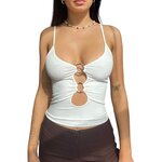 Camisole-moulante-avec-cerceau-d-coratif-pour-femmes-hauts-court-col-en-U-de-couleur-unie