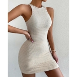 Robe-courte-textur-e-sans-manches-pour-femmes-tenue-l-gante-et-Sexy-avec-dos-trou