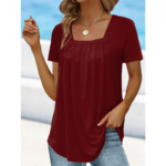 T-shirt-imprim-col-carr-pliss-taille-S-5XL-l-gant-femme-manches-courtes-t-shirts