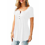 Tunique-pliss-e-manches-courtes-pour-femmes-T-shirt-adt-d-contract-bouton-de-document-solide