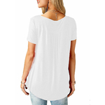 Tunique-pliss-e-manches-courtes-pour-femmes-T-shirt-adt-d-contract-bouton-de-document-solide