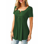 Tunique-pliss-e-manches-courtes-pour-femmes-T-shirt-adt-d-contract-bouton-de-document-solide