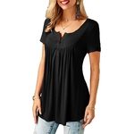 Tunique-pliss-e-manches-courtes-pour-femmes-T-shirt-adt-d-contract-bouton-de-document-solide