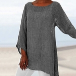 T-shirt-d-contract-en-lin-manches-longues-pour-femmes-tunique-col-rond-haut-irr-gulier