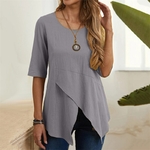 Pull-en-lin-de-coton-irr-gulier-pour-femme-tee-shirt-col-rond-coupe-couvertes-demi