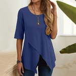 Pull-en-lin-de-coton-irr-gulier-pour-femme-tee-shirt-col-rond-coupe-couvertes-demi