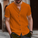 Chemise-en-lin-de-coton-de-style-r-tro-pour-hommes-col-montant-col-en-V