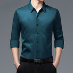 Chemise-lisse-manches-longues-pour-hommes-Streetwear-d-affaires-V-tements-pour-hommes-Revers-mince-Mode