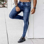 Jean-Slim-en-Denim-pour-Homme-Couleur-Unie-Streetwear-FjBlue-Noir