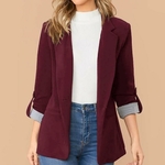 Blazer-Revers-et-Manches-Retrouss-es-pour-Femme-Manteau-Imbib-Ray-Patchwork-Poignets-Bouton-Unique-Solide