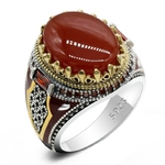 Turquie-bijoux-hommes-bague-avec-Agate-naturelle-rouge-pierre-925-en-argent-Sterling-Vintage-roi-couronne