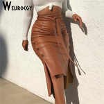 Jupe-mi-longue-en-cuir-PU-taille-haute-pour-femme-bouton-lat-ral-lacets-jupe-crayon