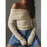CHlearSTYLE-Pull-Slim-Manches-sulfet-Col-Slash-pour-Femme-V-tement-de-Printemps-et-Automne-avec