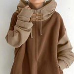 Sweat-capuche-patchwork-pour-femme-fermeture-clair-optique-fermeture-clair-fermeture-clair-poches-proximit-wstring