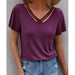 Chemises-d-contract-es-manches-courtes-pour-femmes-col-en-V-coupe-couvertes-coton-solide-chemises
