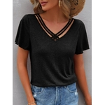 Chemises-d-contract-es-manches-courtes-pour-femmes-col-en-V-coupe-couvertes-coton-solide-chemises