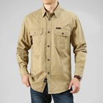 Chemise-Cargo-Manches-sulfpour-Homme-V-tement-en-100-Coton-Solide-Multi-Poches-de-Haute-Qualit