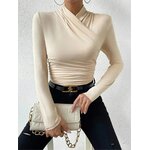 T-shirt-pliss-polyvalent-pour-femme-col-crois-fouet-coupe-couvertes-sexy-ind-pendant-design-tendance