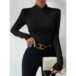 T-shirt-pliss-polyvalent-pour-femme-col-crois-fouet-coupe-couvertes-sexy-ind-pendant-design-tendance