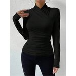 T-shirt-pliss-polyvalent-pour-femme-col-crois-fouet-coupe-couvertes-sexy-ind-pendant-design-tendance
